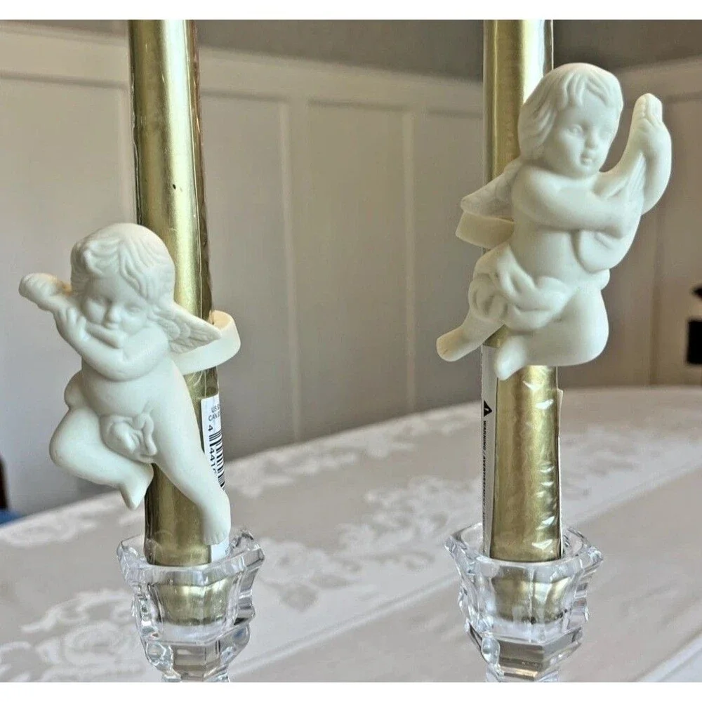 3" Partylite Cherub Candle Taper Huggers White Bisque Set of 2 - Picture 13 of 13